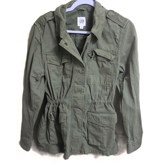 GAP ARMY GREEN CARGO UTILITY "MISS YOU" JACKET WOMENS SIZE US SMALL - Picture 1 of 6